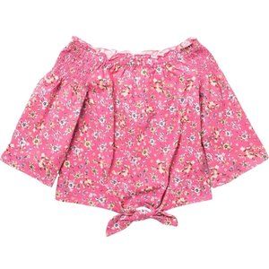 Smocked Sleeve Floral Tie Front Top NEW WITH TAGS